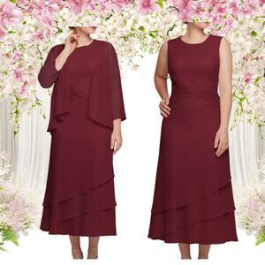 AW BRIDAL SZ 14 1x Plus burgundy Babette mother of the bride maxi 2 pc dress B91